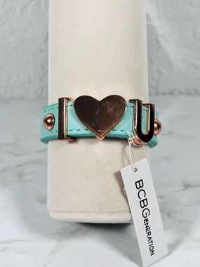 BCBG Generation Turquoise Leather Bracelet with Rose Gold Heart